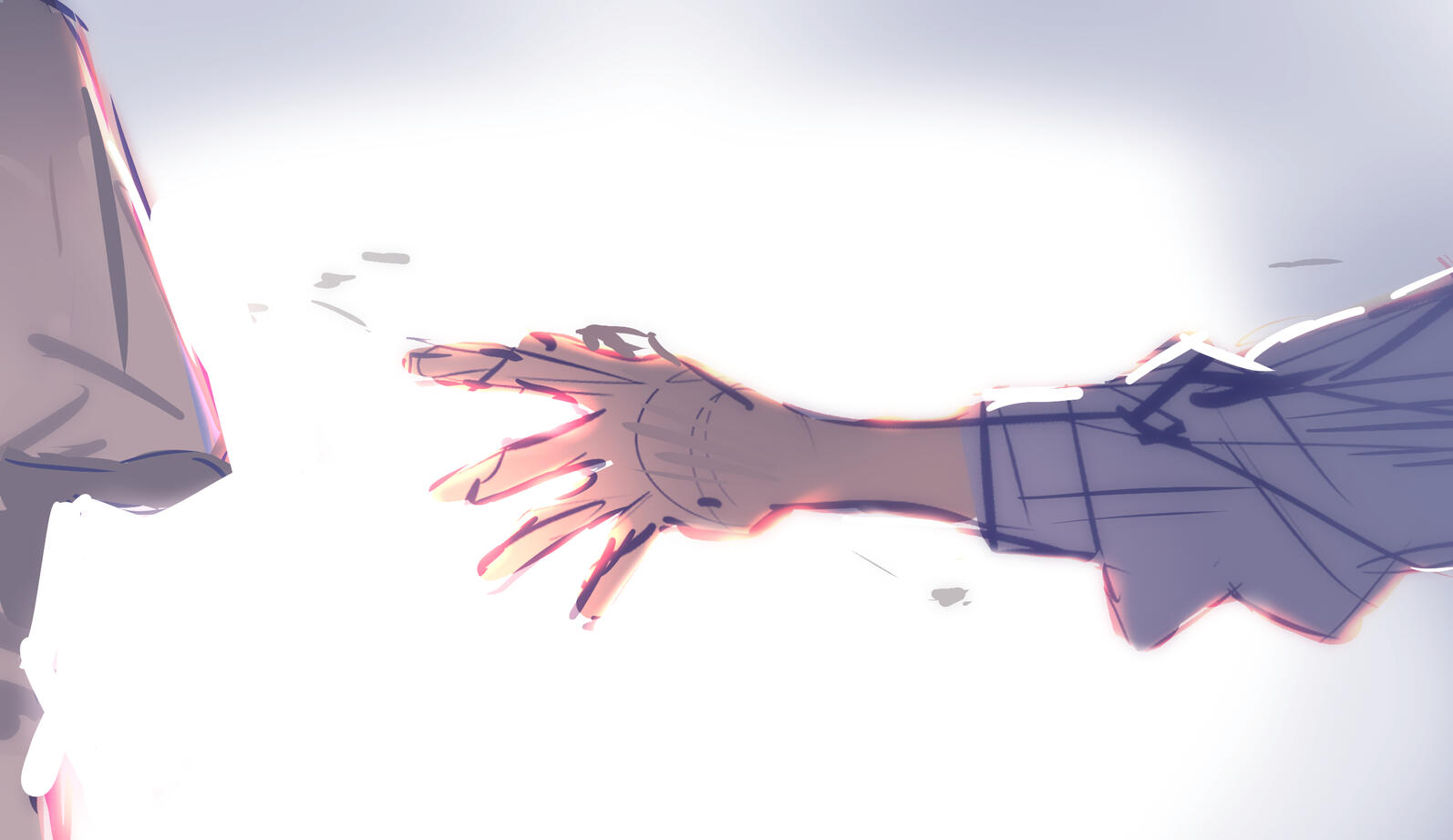 Hand losing grip on sleeve (cut)